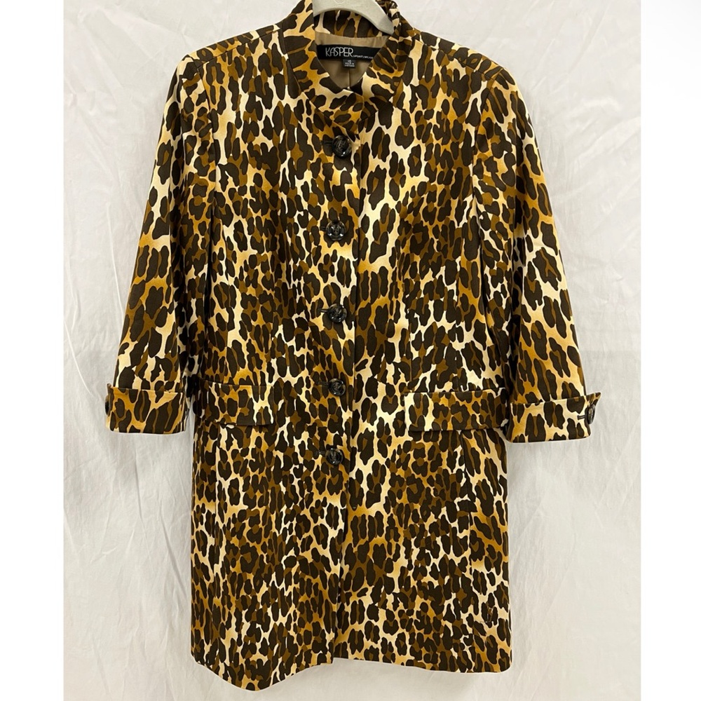 Kasper Leopard Print Knee Length Coat in Brown and Black Size 12